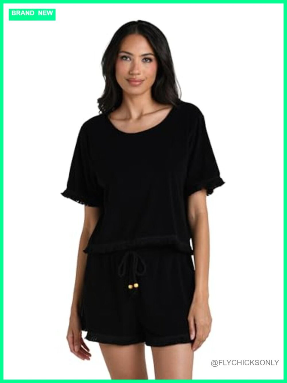Short Sleeve Fringe Cover Up Relaxed Fit Rayon Blend